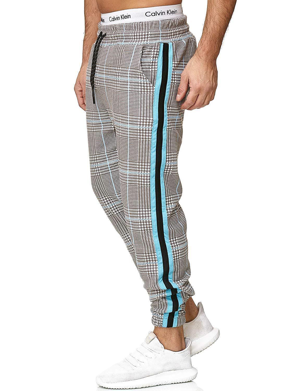 WISH Ebay Hot Sale Men's Casual Pants Houndstooth Printed Men's Color Blocking Sneakers Pants