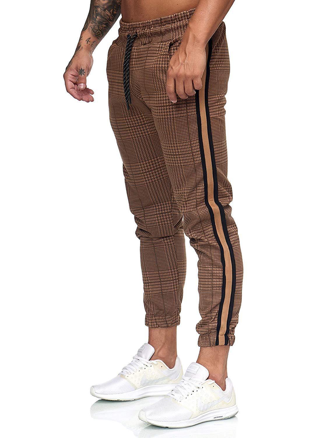 WISH Ebay Hot Sale Men's Casual Pants Houndstooth Printed Men's Color Blocking Sneakers Pants