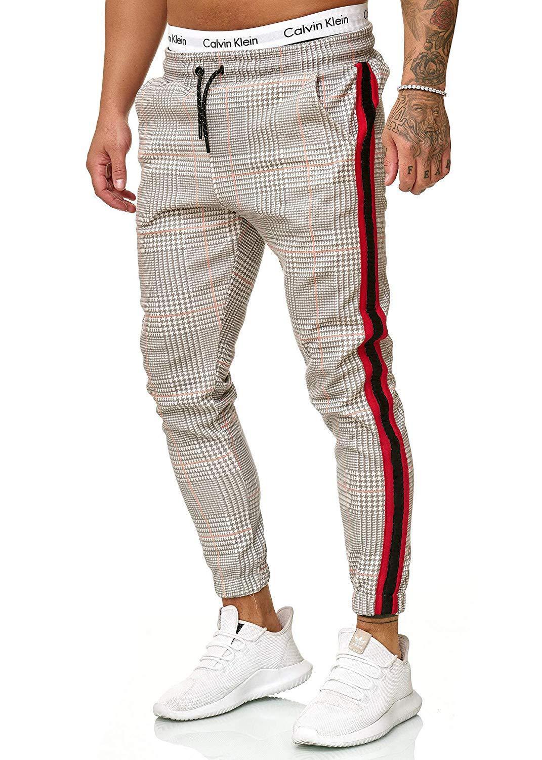 WISH Ebay Hot Sale Men's Casual Pants Houndstooth Printed Men's Color Blocking Sneakers Pants