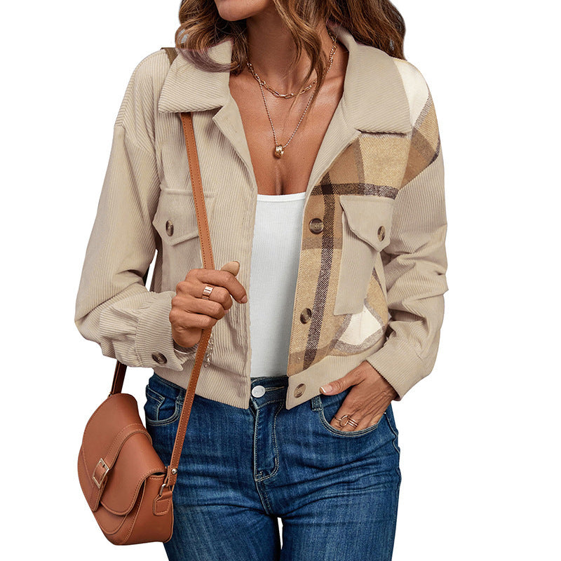 Coat Brushed Plaid Corduroy Color Matching