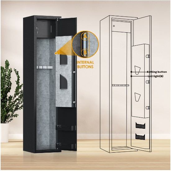 Firearm Safe With LED Lights And Alarm System, Biometric Fingerprint Rifle Safe Long Gun Cabinet With Removable Shelf,